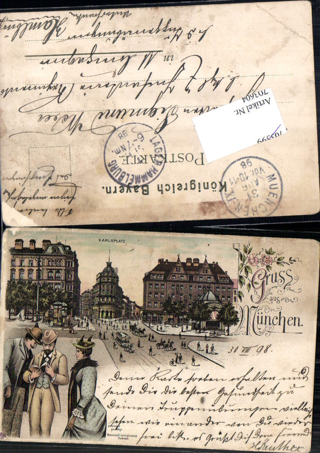 703604 Lithographie München Karlsplatz Frau Männer pub Lautz & Isenbeck