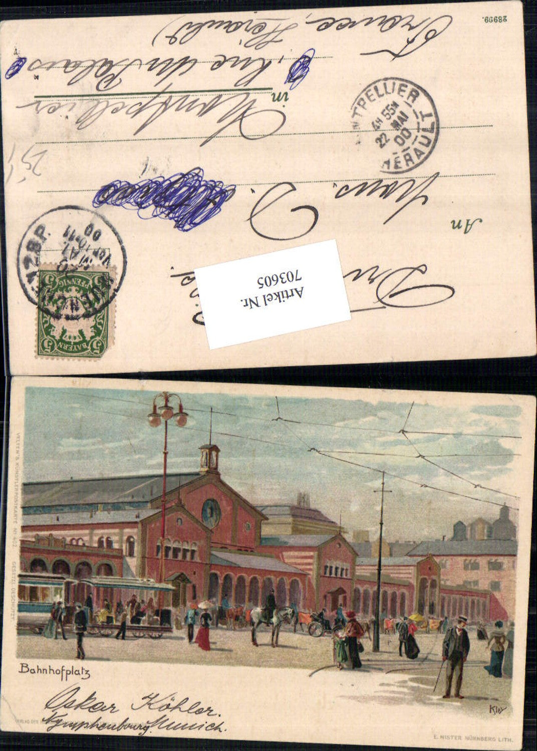 703605 tolle Künstler Lithographie Paul Kley München Bahnhof Bahnhofsplatz pub Velten 402