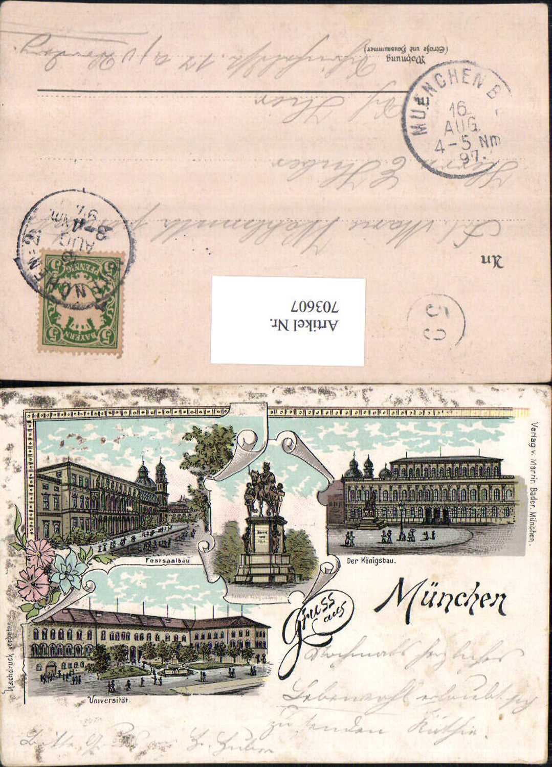 703607 tolle Lithographie München Universität Königsbau pub Martin Bader