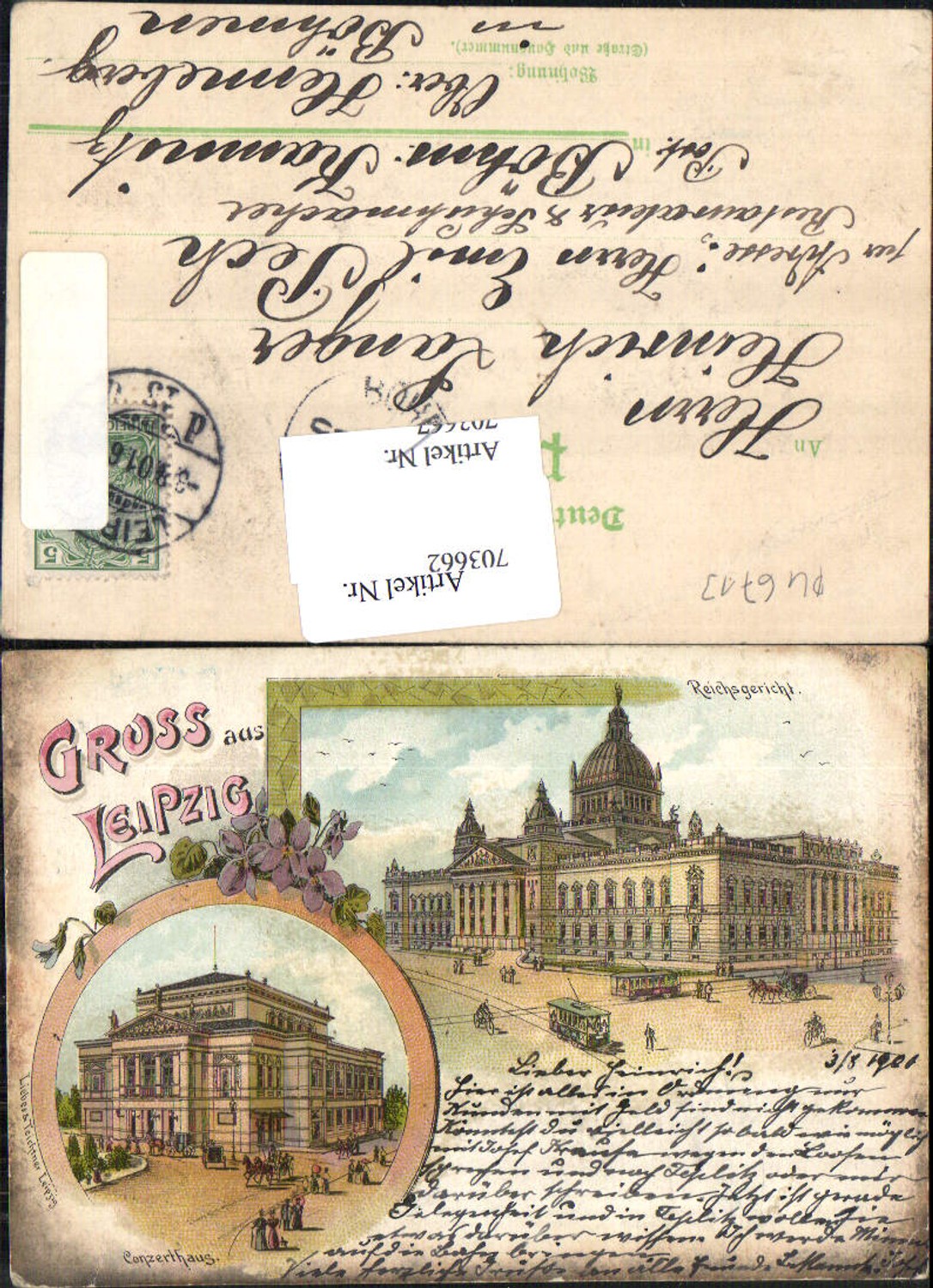 Lithographie Leipzig Reichsgericht Conzerthaus Theater gel Hemeberg Böhmen Kamnitz