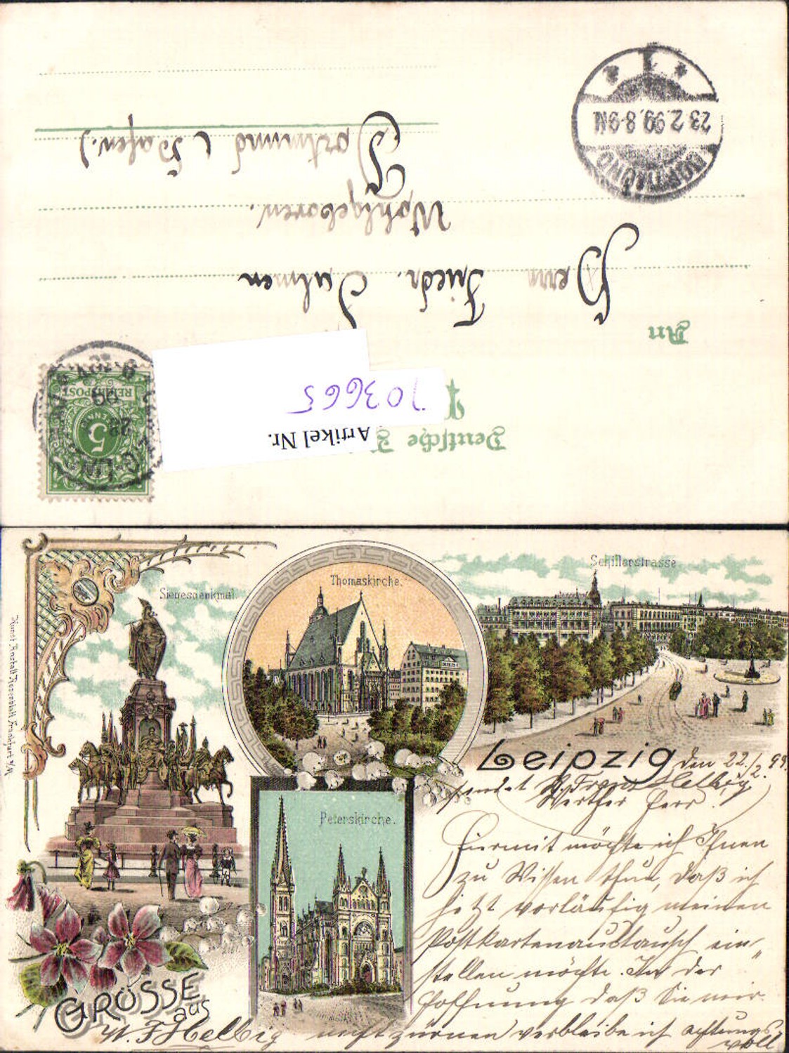 703665 Lithographie Leipzig Thomaskirche Peterskirche pub Rosenblatt