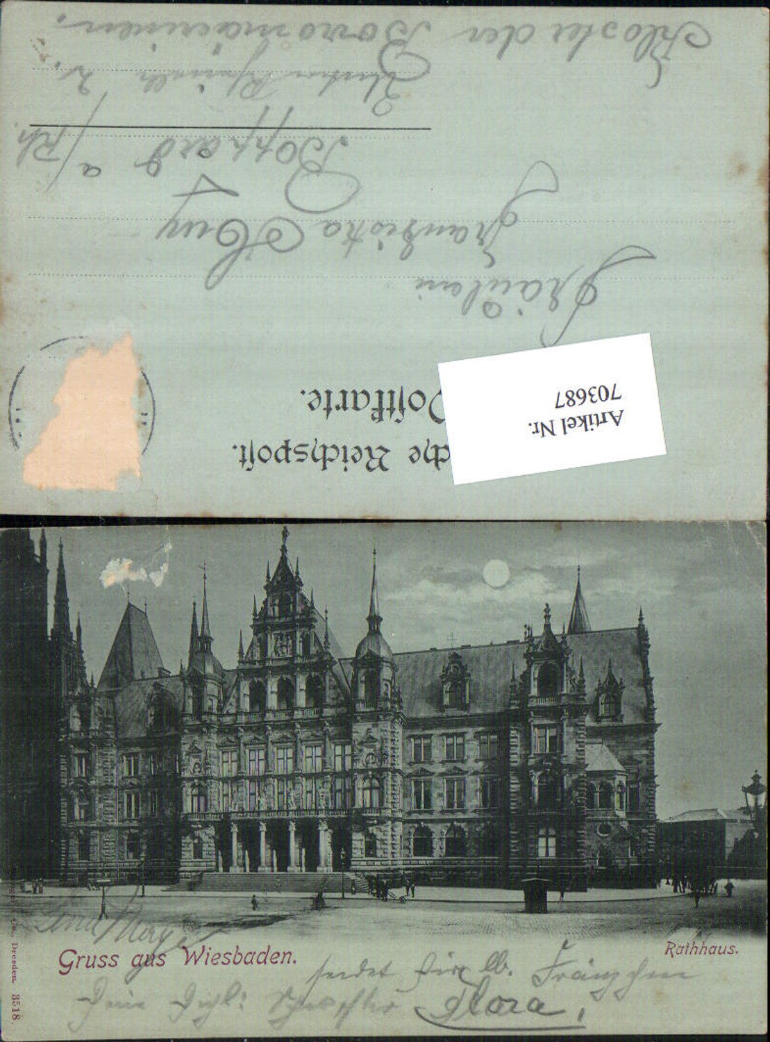 703687 Lithographie Wiesbaden Mond Litho Rathaus pub Stengel & Co. 3518