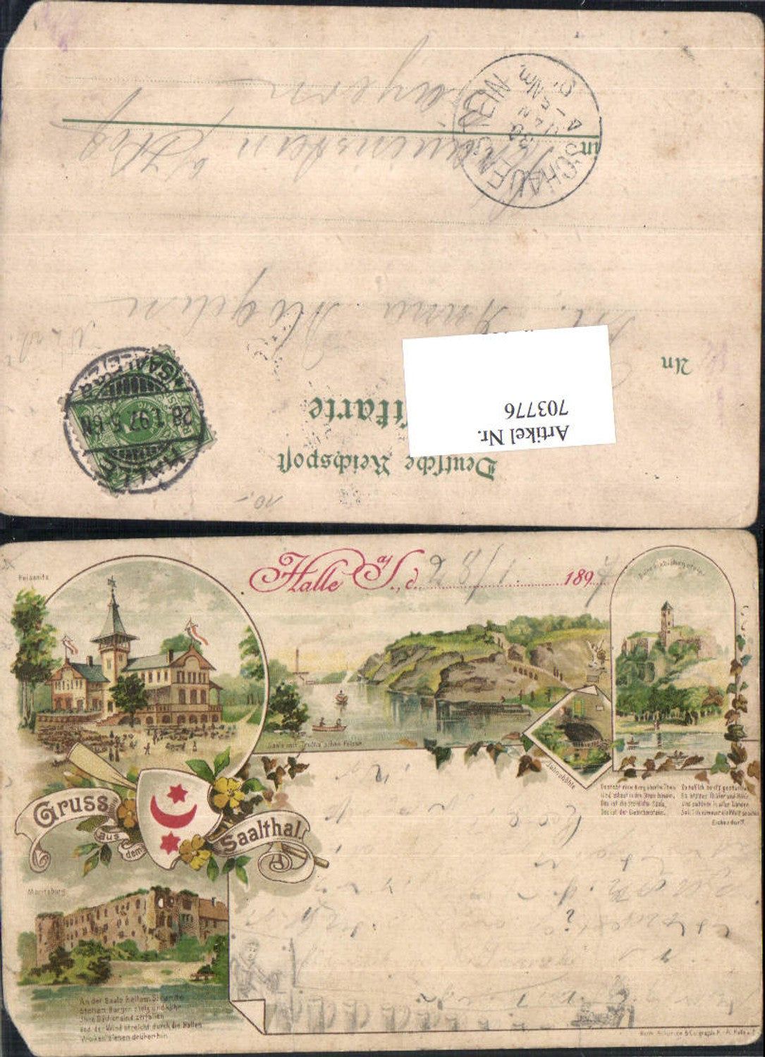 703776 Lithograph Halle an der Saale Saalthal Stp. Schauenstein b. Hof