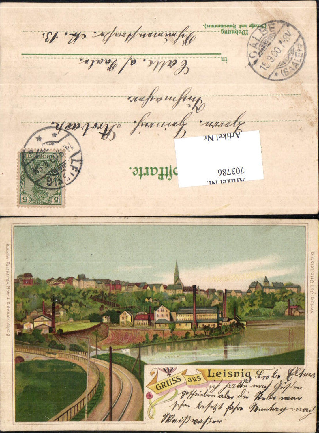 703786 Lithographie Gruss aus Leisnig LK Mittelsachsen pub Mohr & Dutzauer