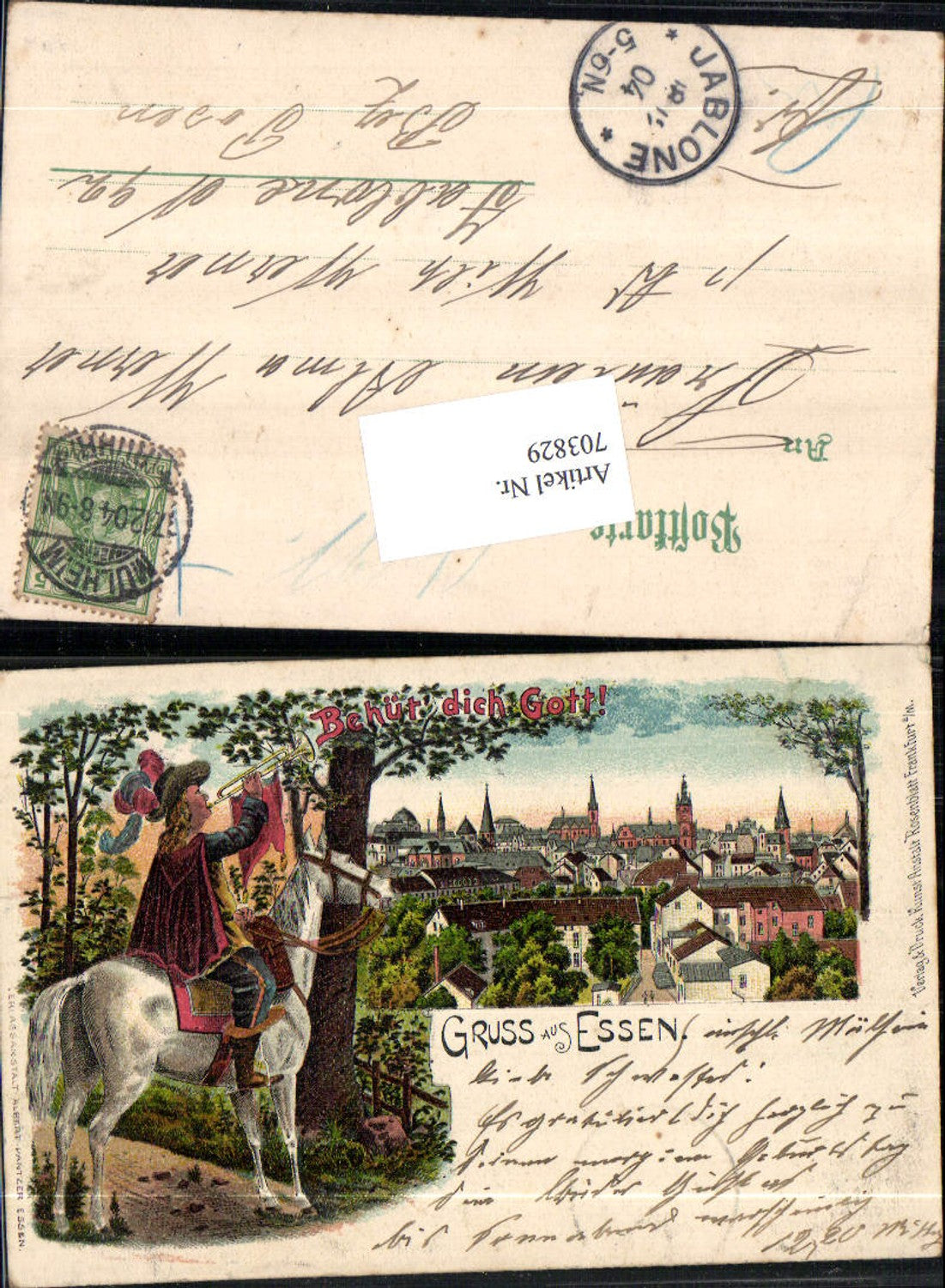 Lithographie Essen Trompeter von Säckingen Behüt dich Gott Stp. Jablone Posen