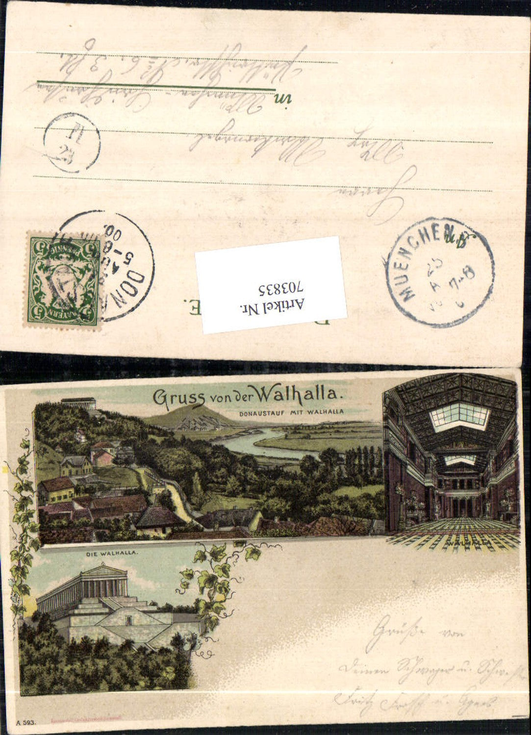 703835 Lithographie Gruss v.d. Walhalla Regensburg pub Lautz & Isenbeck A 593
