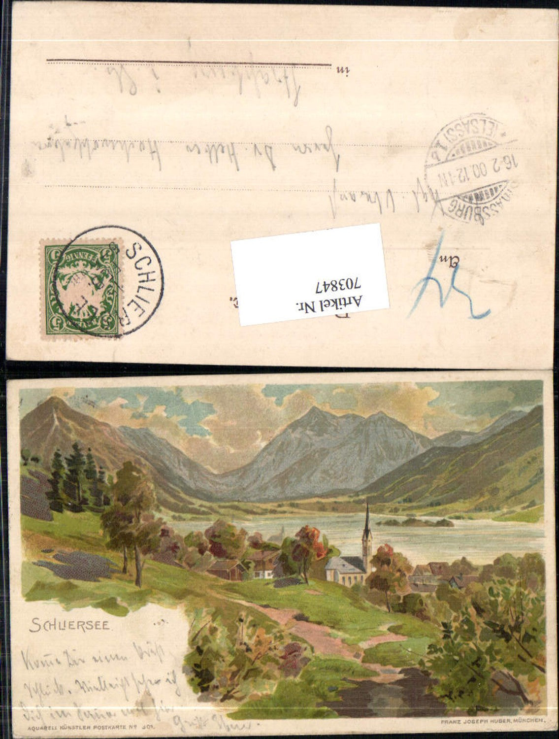 Artist lithograph Paul Kley? Schliersee watercolor artist postcard Franz Joseph Huber