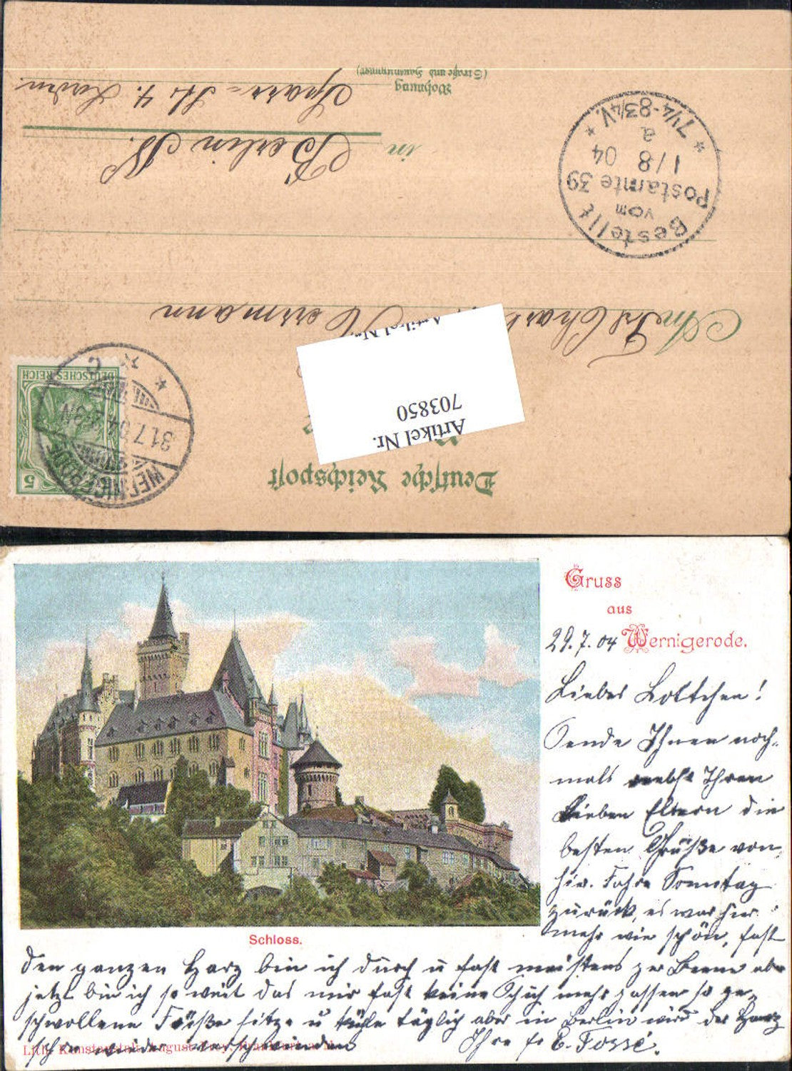 703850 Lithographie Gruss aus Wernigerode Harz Schloss