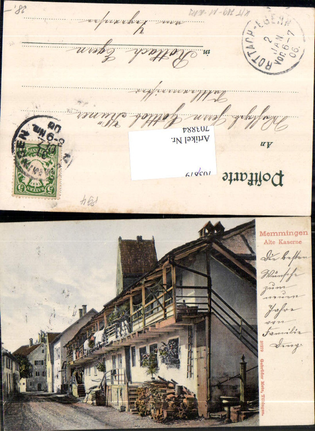 703884 Lithographie Memmingen Alte Kaserne Partie Stp. Rottach am Tegernsee