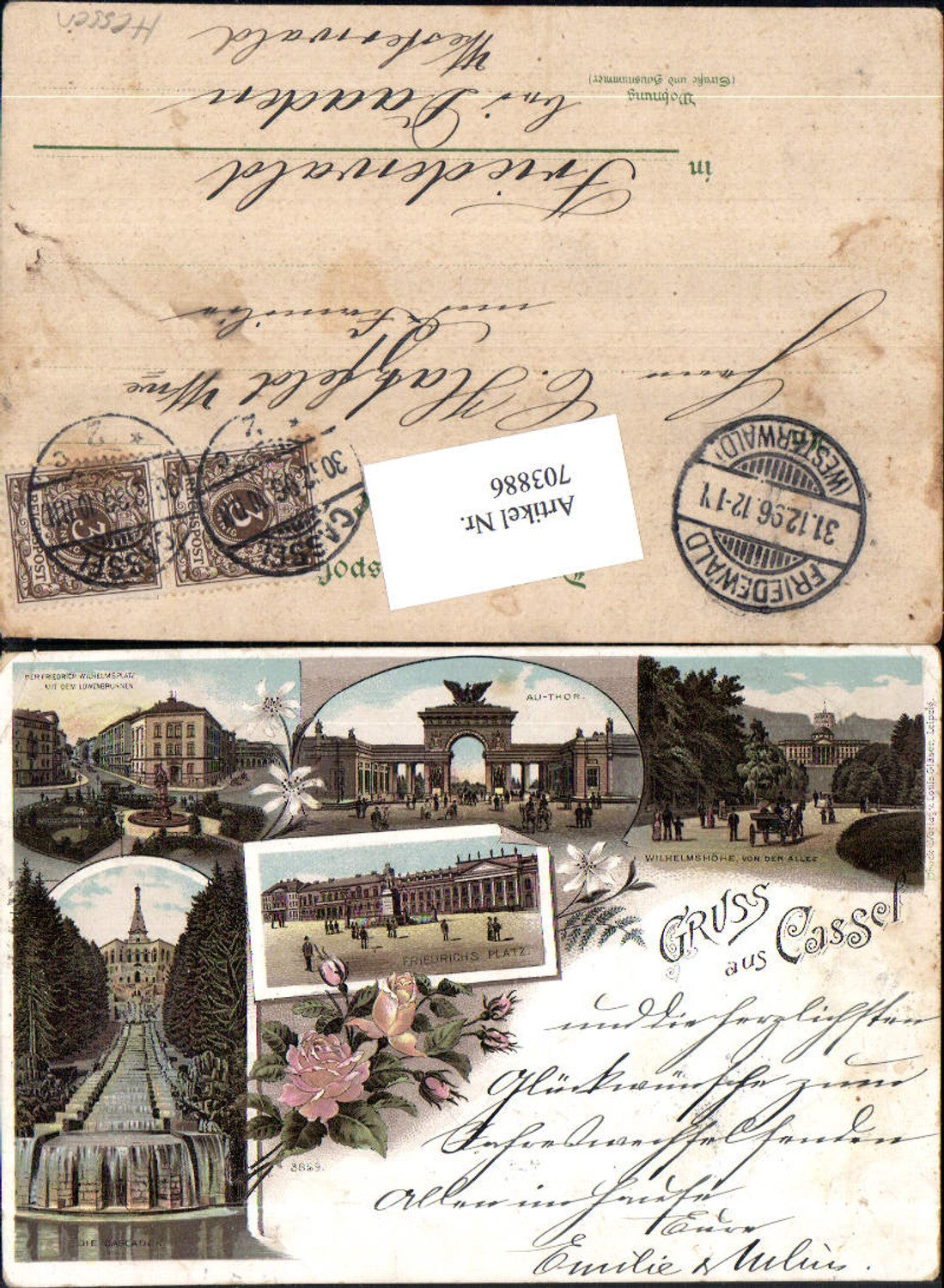 Lithographie Gruss aus Cassel Kassel Au-Thor Wilhelmshöhe Stp. Friedewald Westerwald