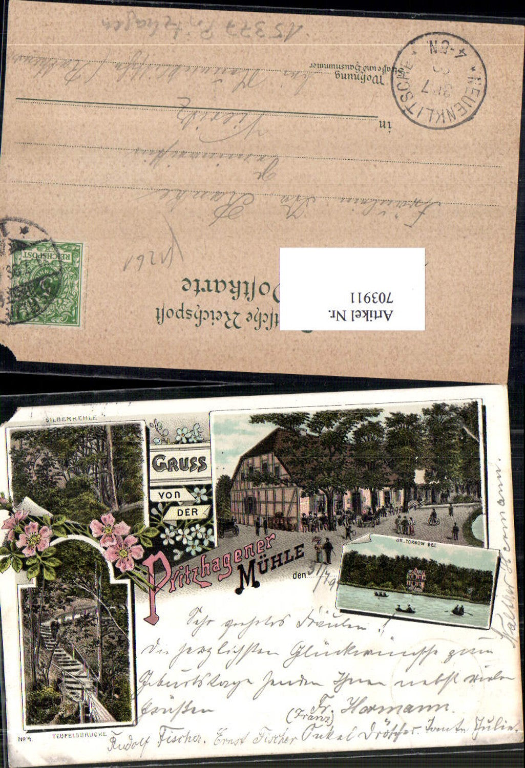 Lithograph Greetings from Pritzhagener Mühle Oberbarnim Stp. Neuenklitsche Vieritz