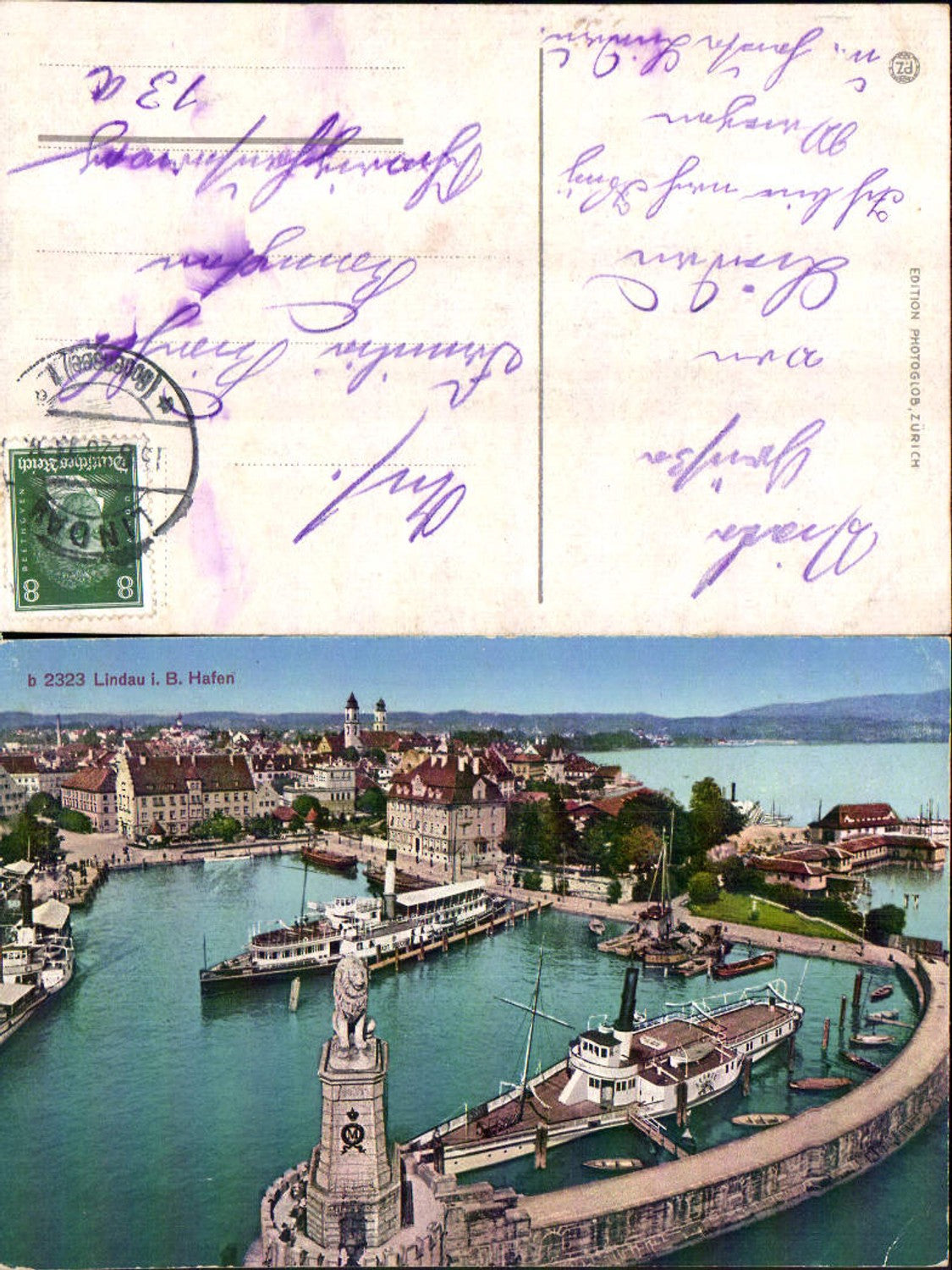 703950 Lindau am Bodensee Hafen Leuchtturm Dampfer