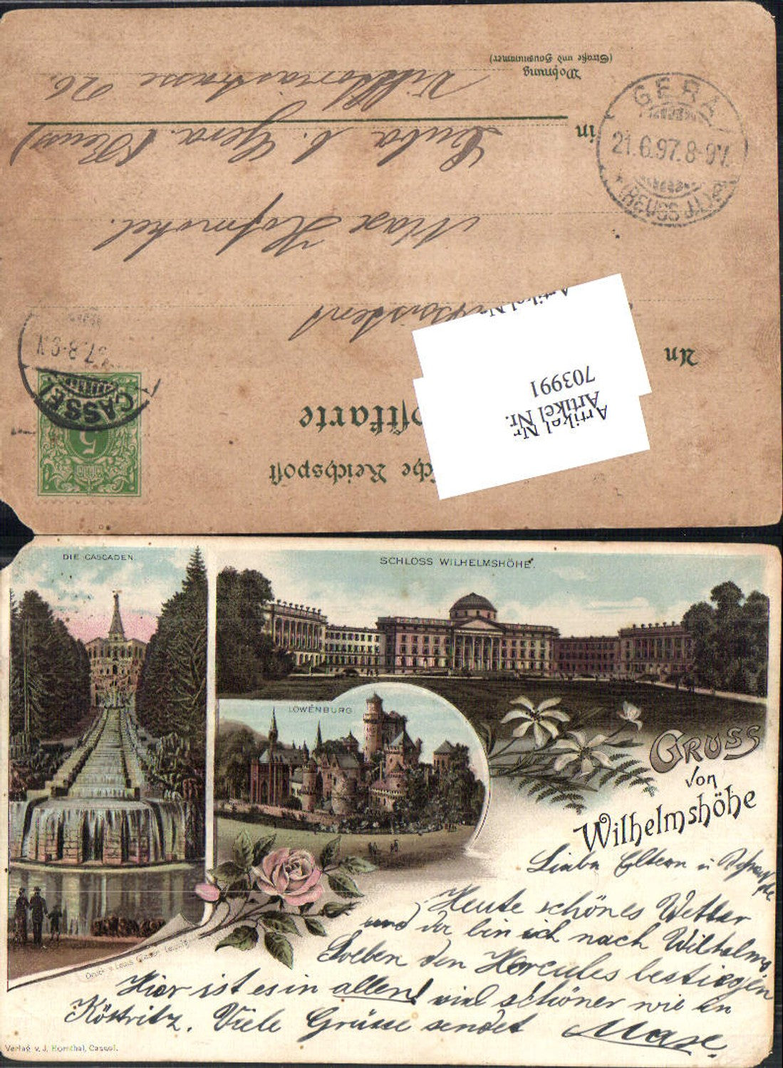 703991 Lithographie Cassel Kassel Wilhelmshöhe Löwenburg