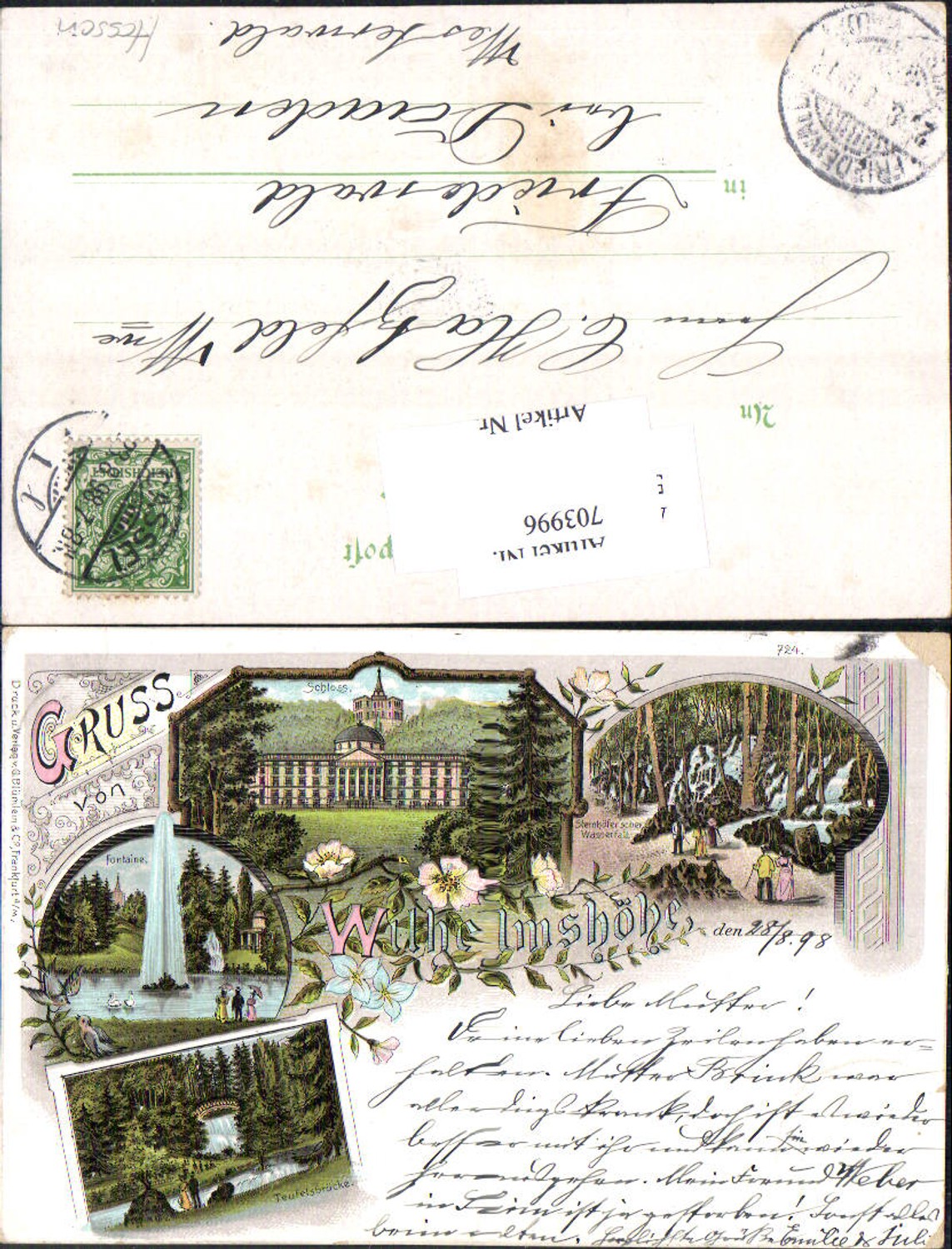 Lithographie Cassel Kassel Wilhelmshöhe Teufelsbrücke Stp. Friedewald Daaden Westerwald