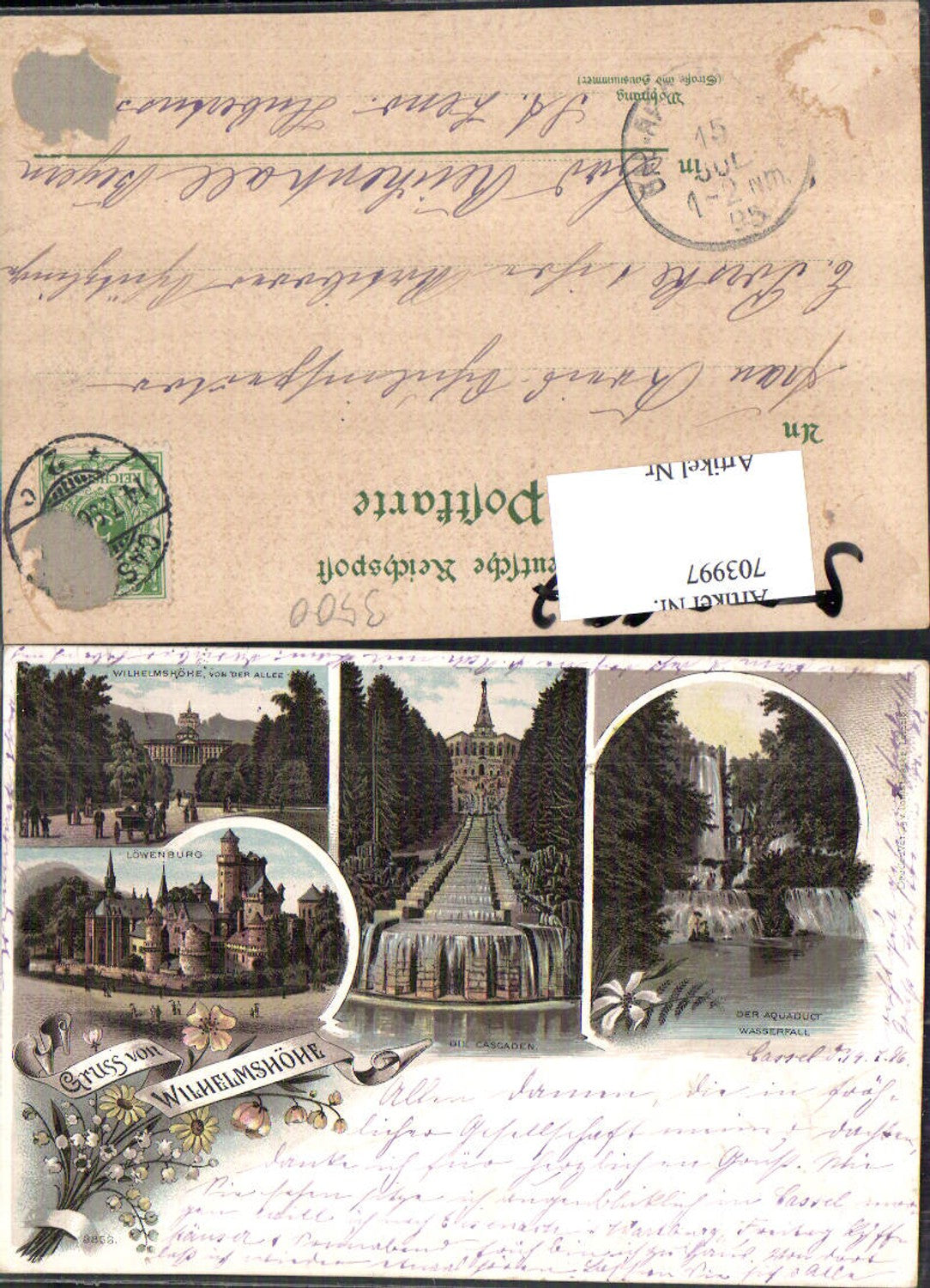 703997 Lithographie Cassel Kassel Wilhelmshöhe Löwenburg