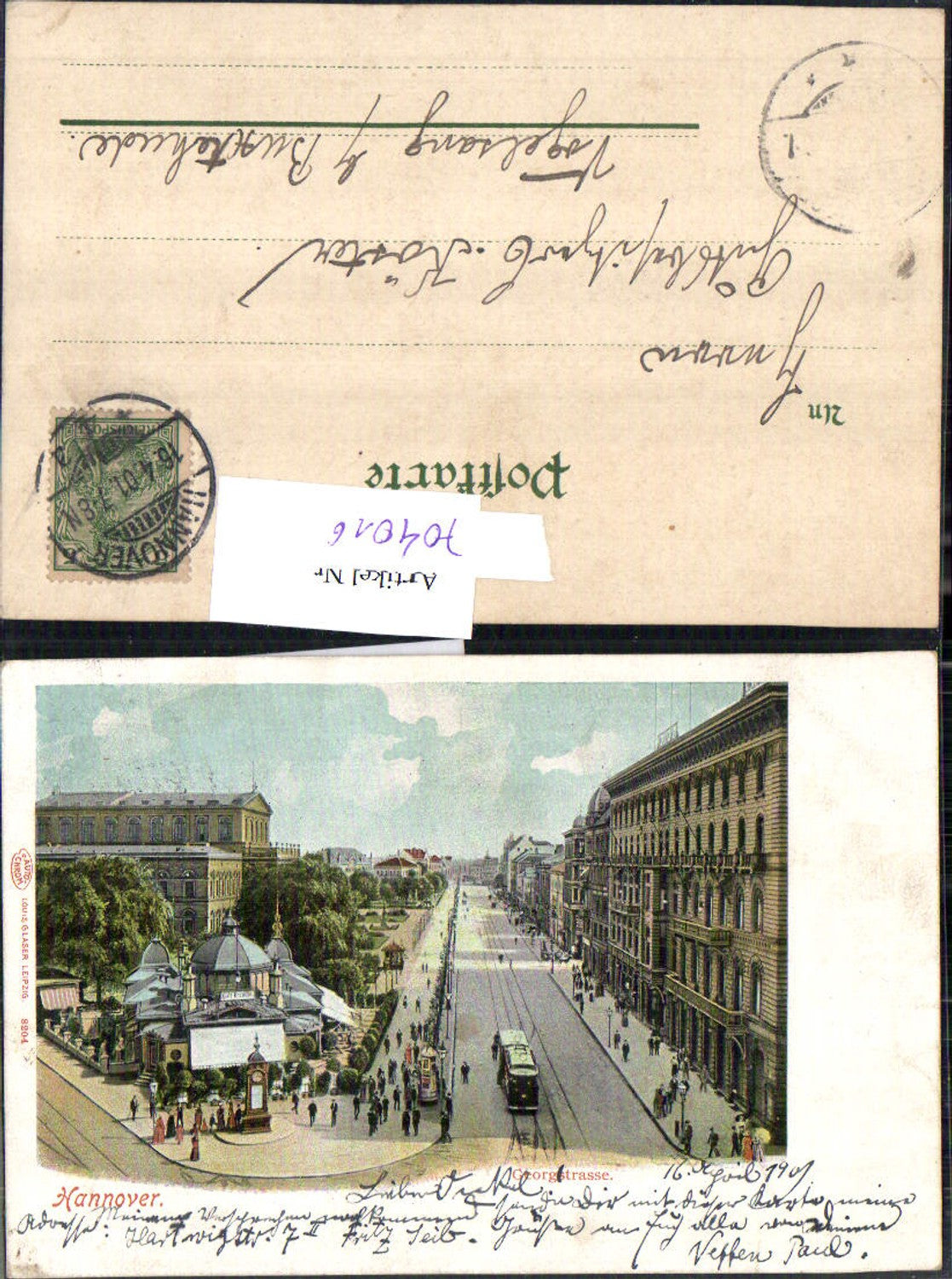 704016 Lithographie Gruss aus Hannover Georgstrasse pub Louis Glaser 8204