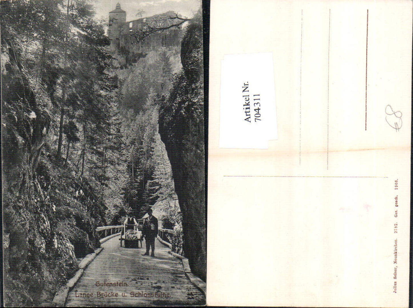 704311 Gutenstein Lange Brücke Schlossruine Ruine 1908 pub Julius Seiser 2782