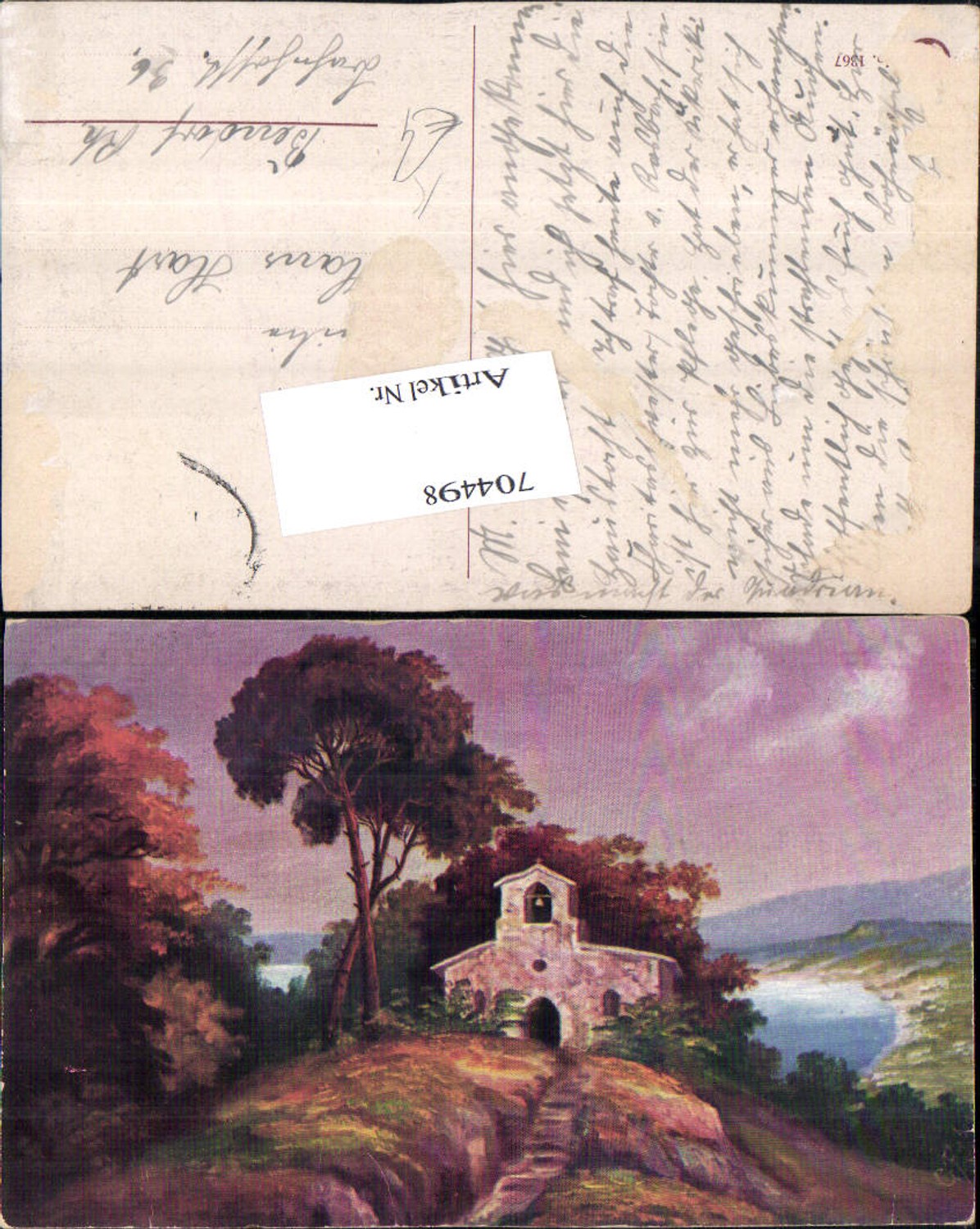 704498 Künstler AK Kapelle am Berg Donau Baum Bäume