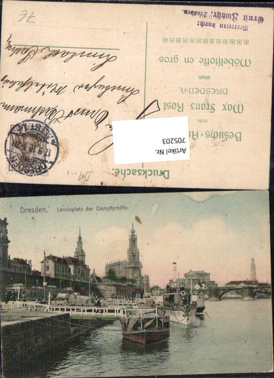 705203 Dresden Landeplatz Dampfer Landungsplatz Reklame Stp. Möbelstoffe Max Franz Rost
