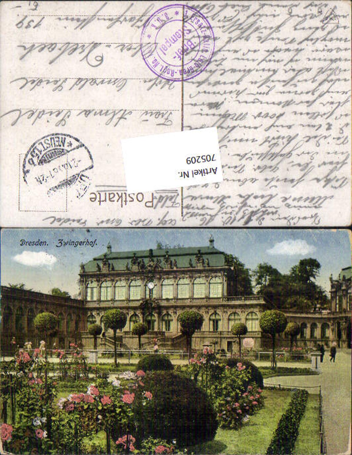 705209 Dresden Zwingerhof Zwinger Feldpost Ober Drebach Leib. Grenadier Reg. 100
