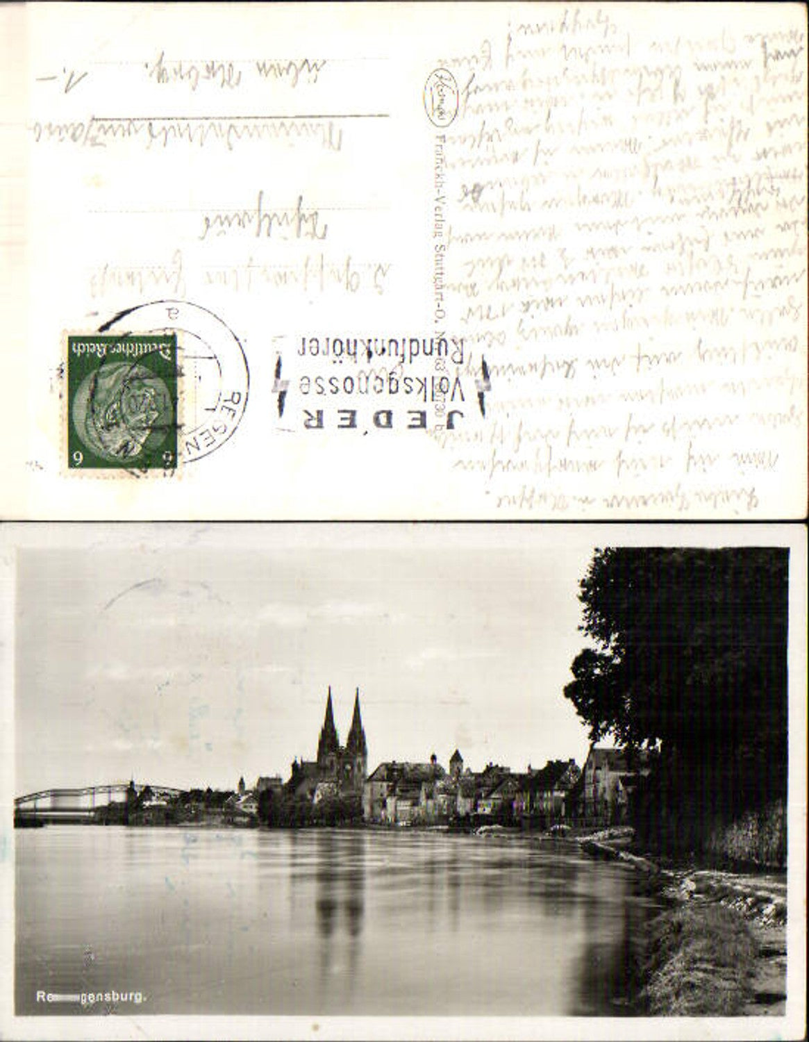 705240 Regensburg Foto AK Brücke 1920