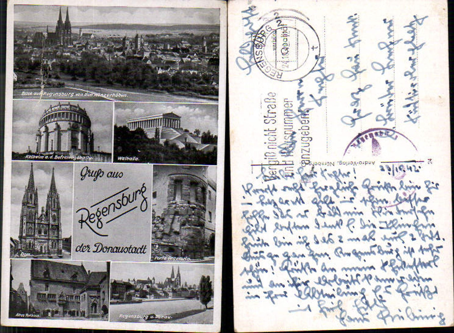 705249 Regensburg Mehrbild AK Kelheim Walhalla Porta Praetoria Altes Rathaus Dom
