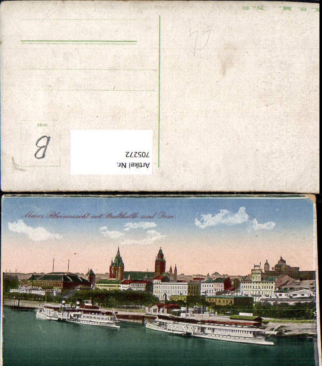 705272 Mainz on the Rhine, Rhine view with city hall and cathedral, ships, steamers