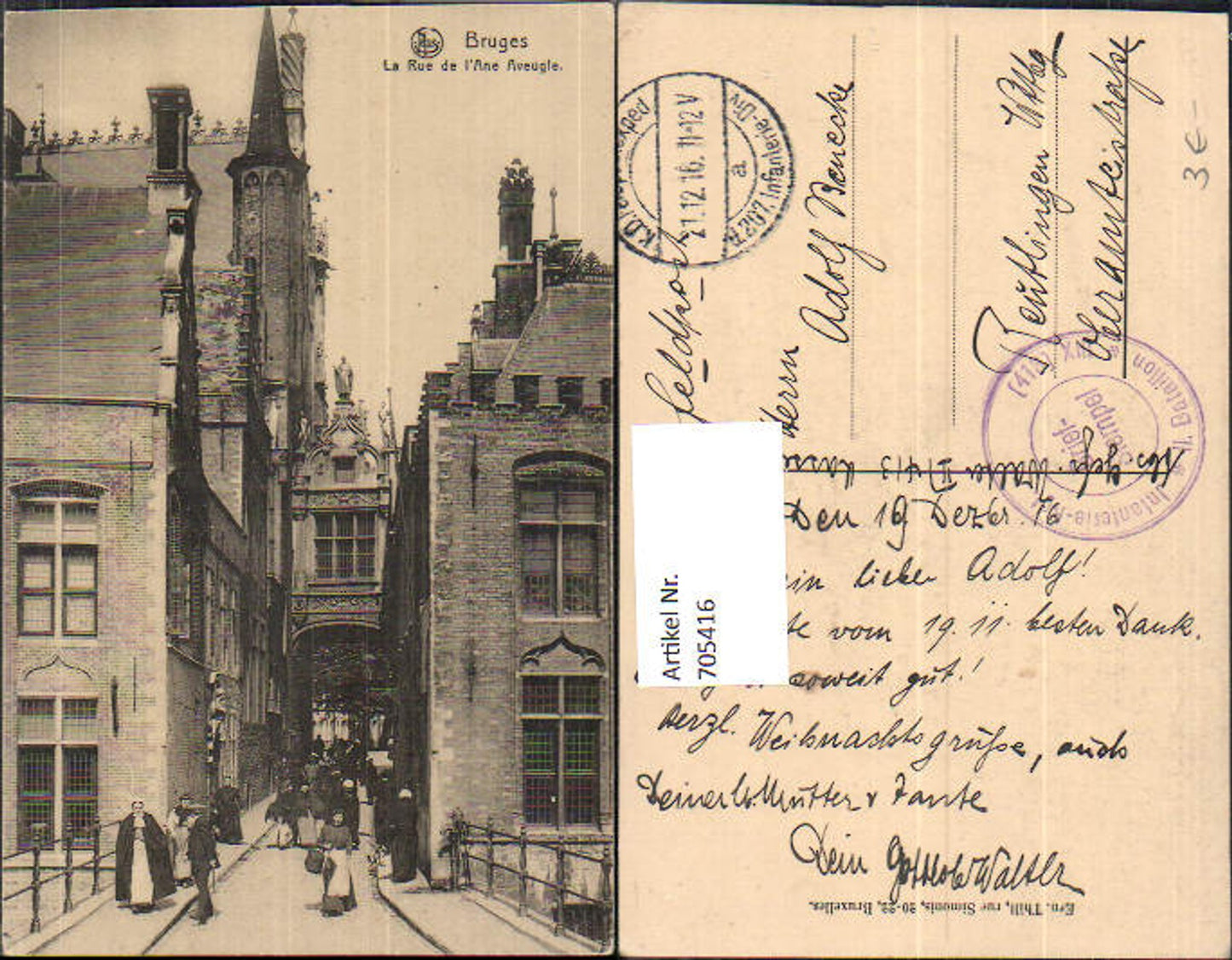 705416 Bruges Brügge La Rue de l Ane Aveugle Feldpost