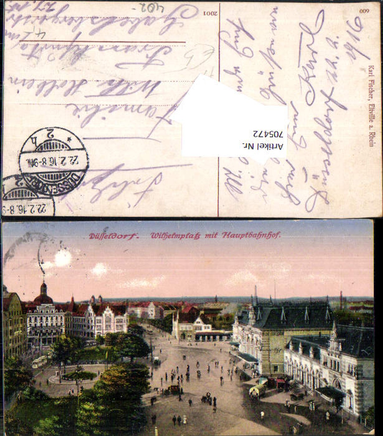 705472 Düsseldorf Wilhelmsplatz mit Hauptbahnhof Bahnhof Feldpost