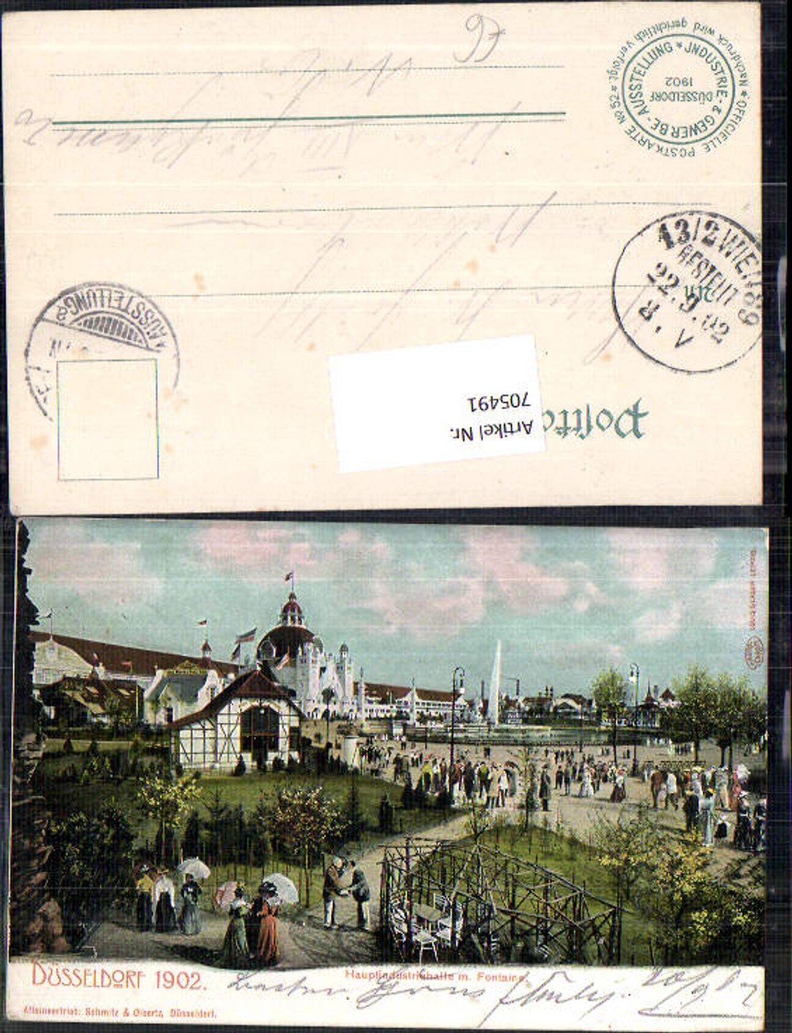 705491 Düsseldorf 1902 Industrie u. Gewerbe Ausstellung Hauptindustriehalle u. Fontaine