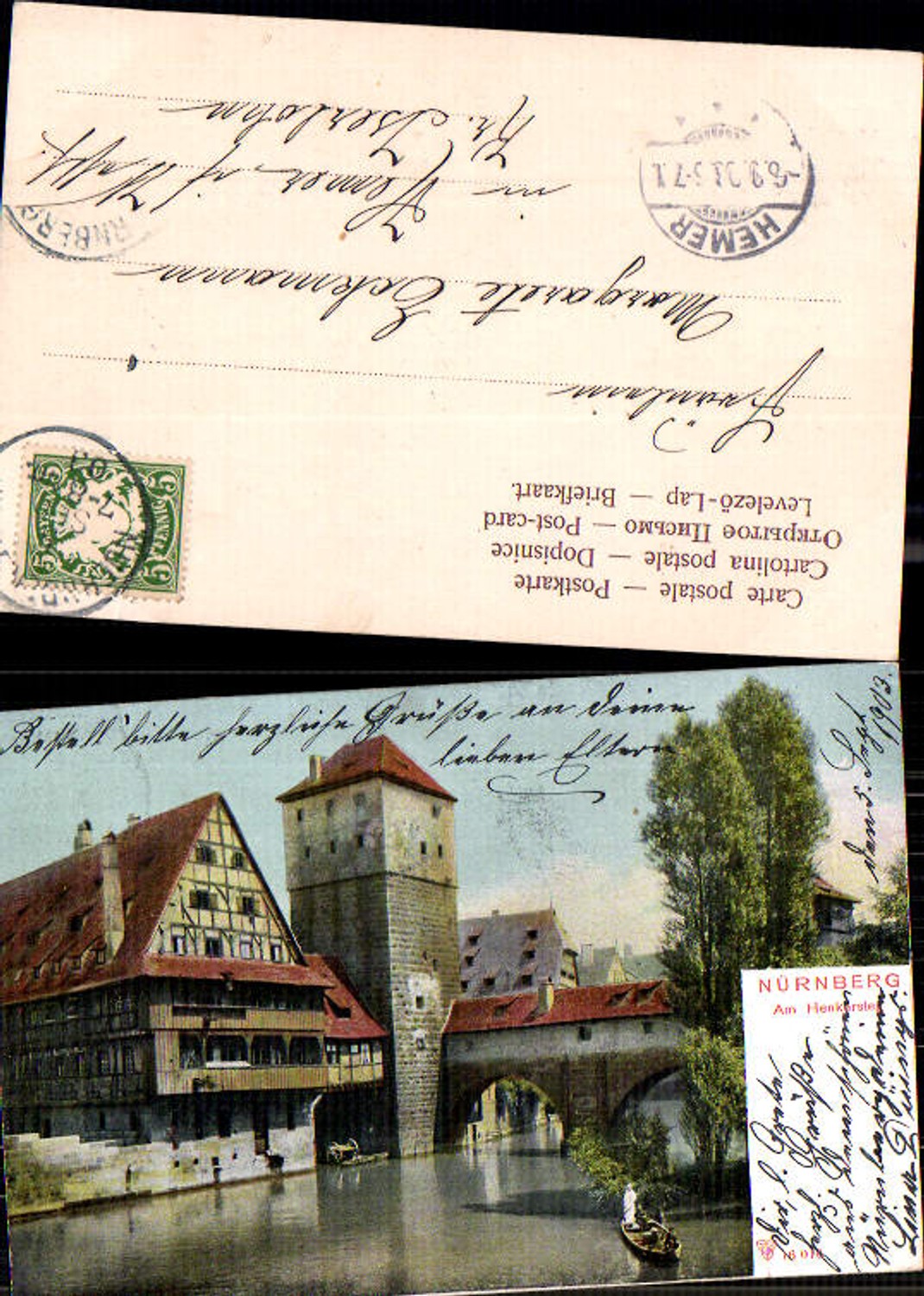 706061 Nürnberg Henkersteg Partie Lithographie Stp. Hemer Westfalen