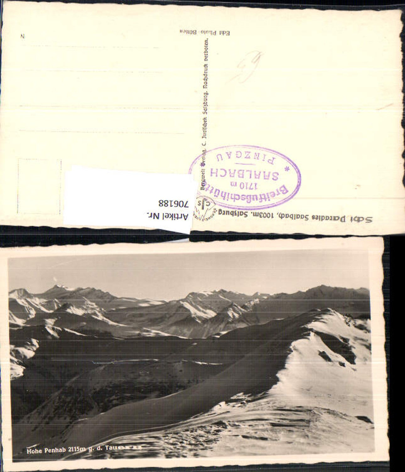 706188 Foto AK Winterlandschaft b. Saalbach-Hinterglemm Hohe Penhab g. d. Tauern