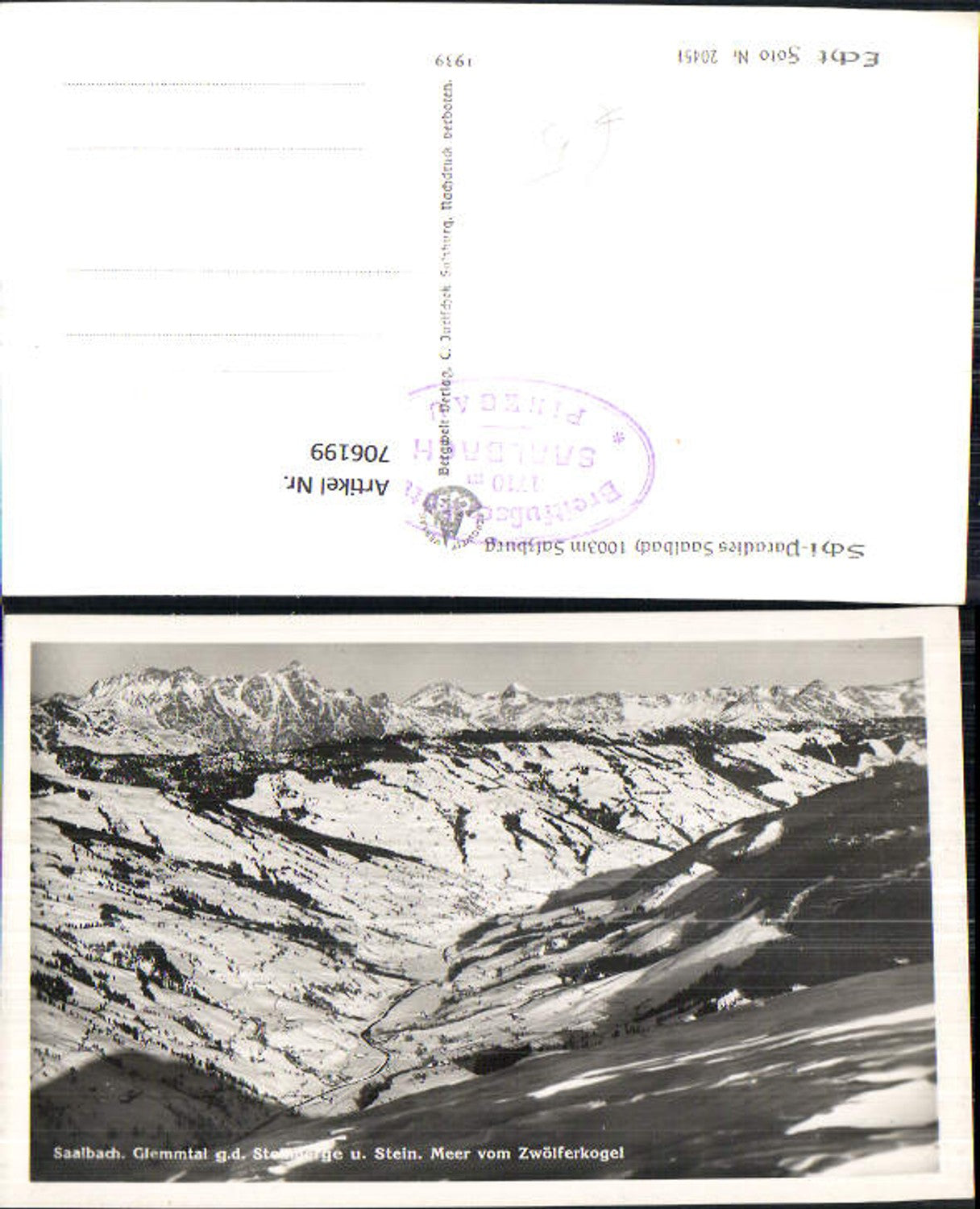 706199 Foto AK Saalbach-Hinterglemm Glemmtal g. d. Steinberge u. Stein. Meer v. Zwölferkogel