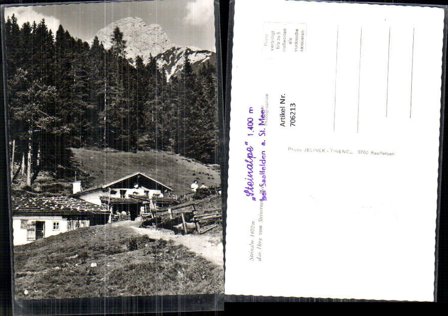 706213 Steinalm Steinalpe b. Saalfelden a. Steinernen Meer pub Photo Jelinek Thienel