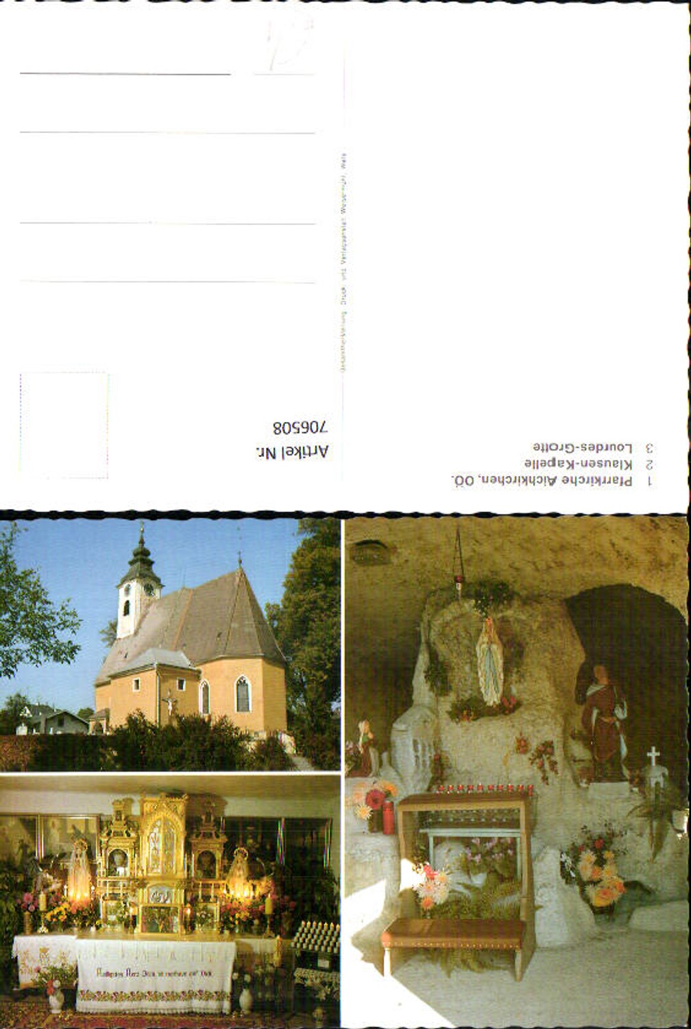 706508 Mehrbild AK Pfarrkirche Aichkirchen Klausen-Kapelle Lourdes-Grotte