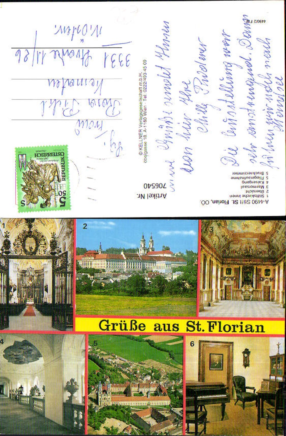 706540 Mehrbild AK Stift St Florian b. Linz Brucknerzimmer Kaisergang Innenansicht