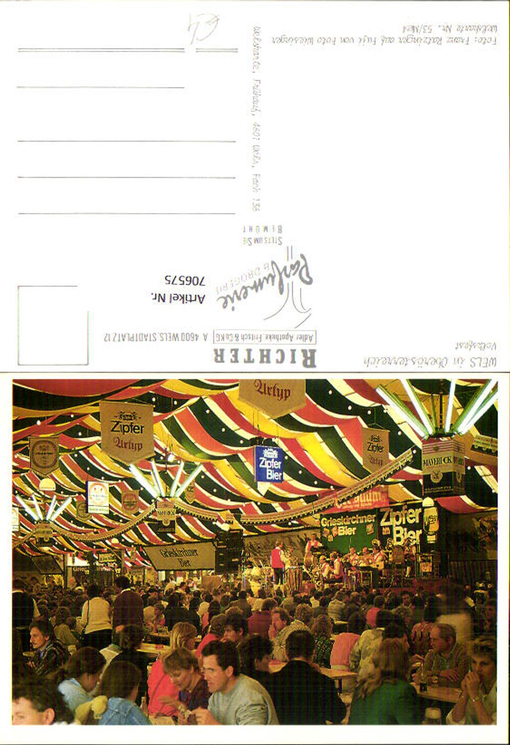 706575 Wels Volksfest Stimmung im Zelt Reklame Zipfer Bier Maverick