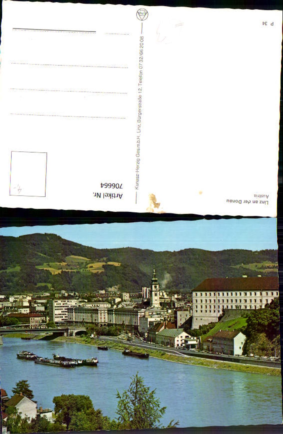 706664 Linz on the Danube, view with bridge and ships