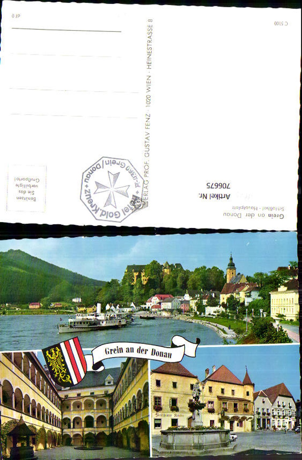 706675 Multi-image AK Grein on the Danube Castle Courtyard Main Square Ship Steamer