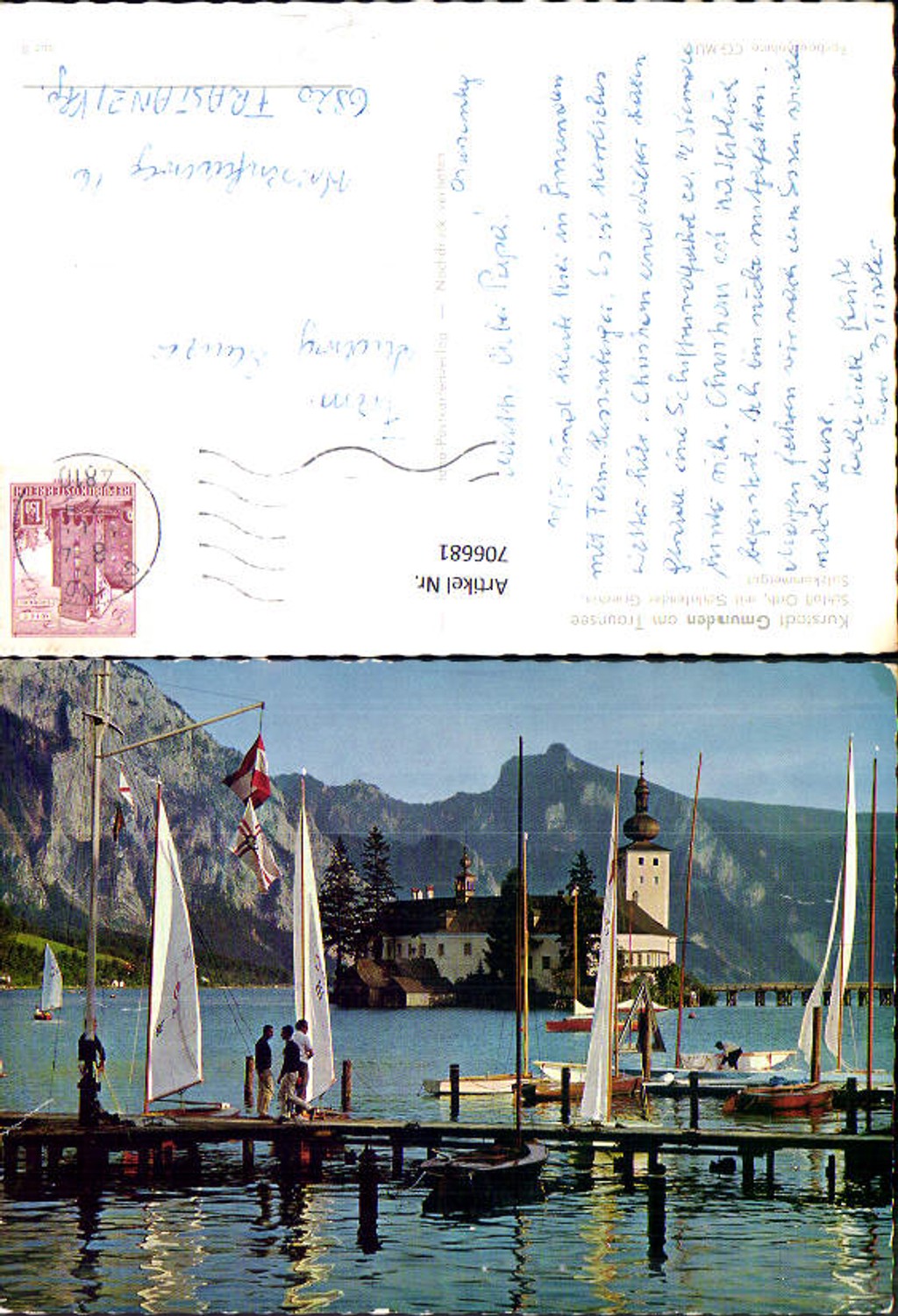706681 Gmunden on Lake Traunsee, Ort Castle with Sleeping Greek Woman, Sailboats
