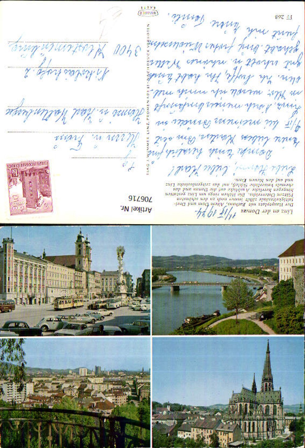 706716 Multi-image AK Linz on the Danube VW Beetle Main Square Tram Bridge