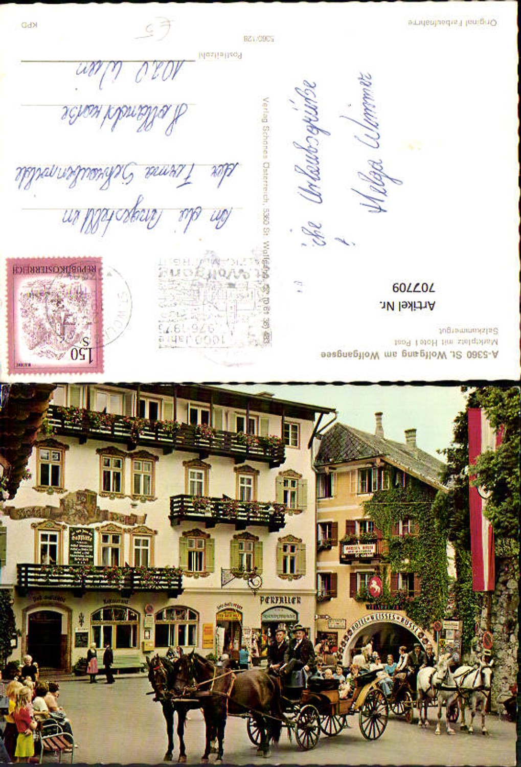 707709 St Wolfgang im Salzkammergut Wolfgangsee Marktplatz mit Hotel Post Kutsche