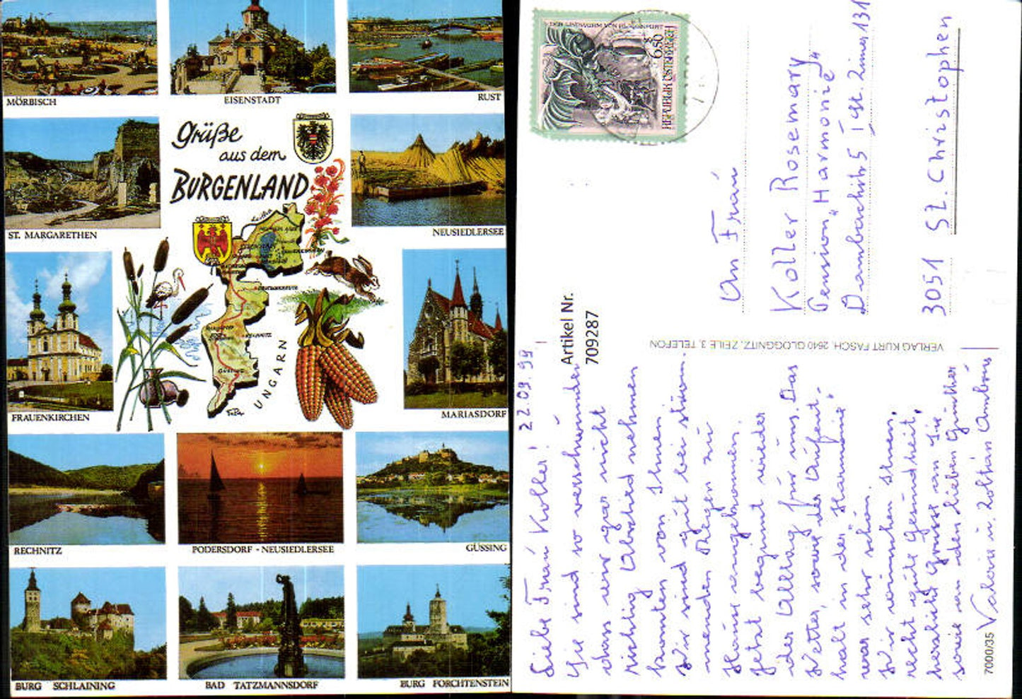 709287 Lagekarte Burgenland Mörbisch Rust Güssing Rechnitz Frauenkirchen