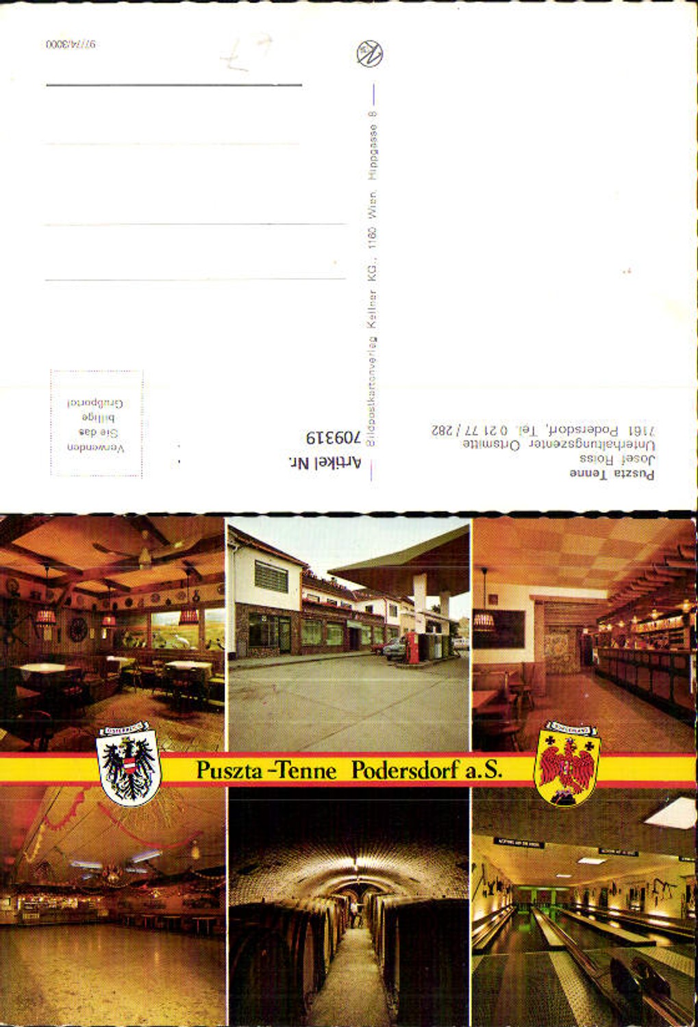 709319 Mehrbild AK Podersdorf a. See Puszta-Tenne Ansichten Tankstelle Kegelbahn