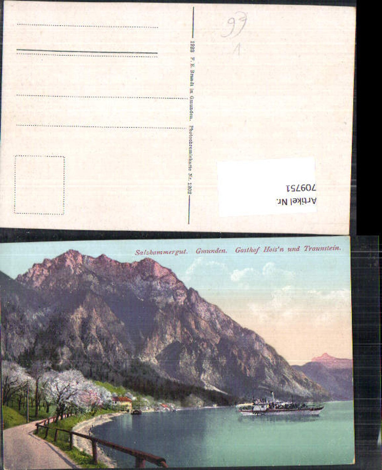709751 Gmunden am Traunsee Gasthaus Hoisn Traunstein Dampfer pub Brandt 1202