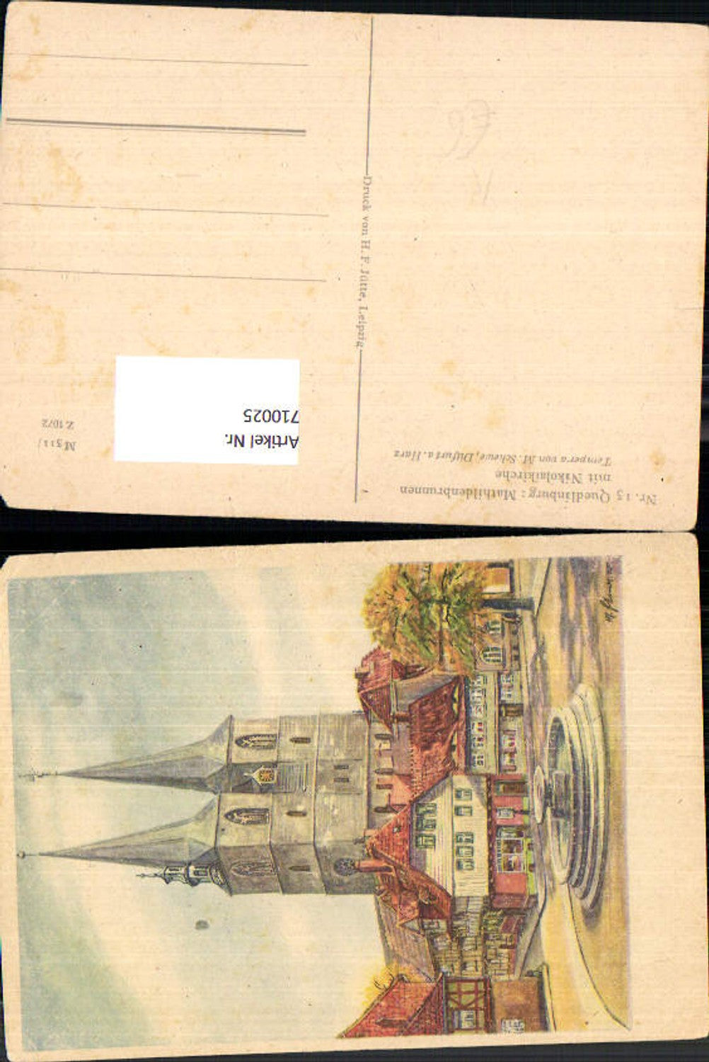 710025 Künstler AK M. Schewe Quedlinburg Nikolaikirche