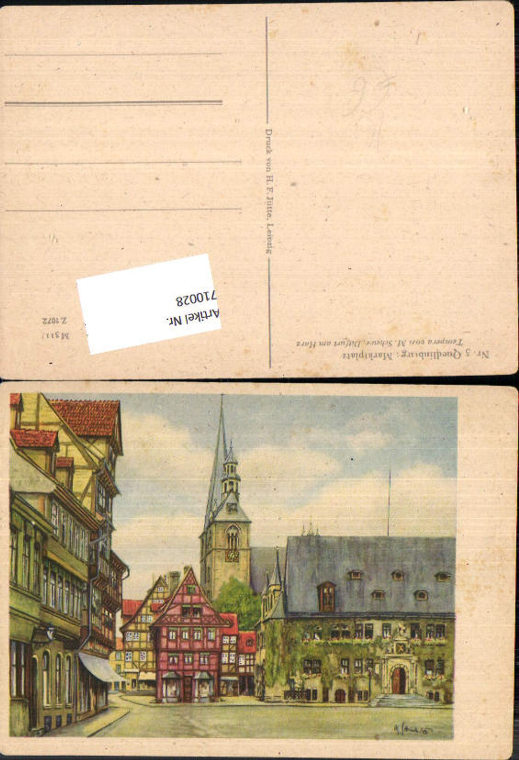 710028 Künstler AK M. Schewe Quedlinburg Marktplatz