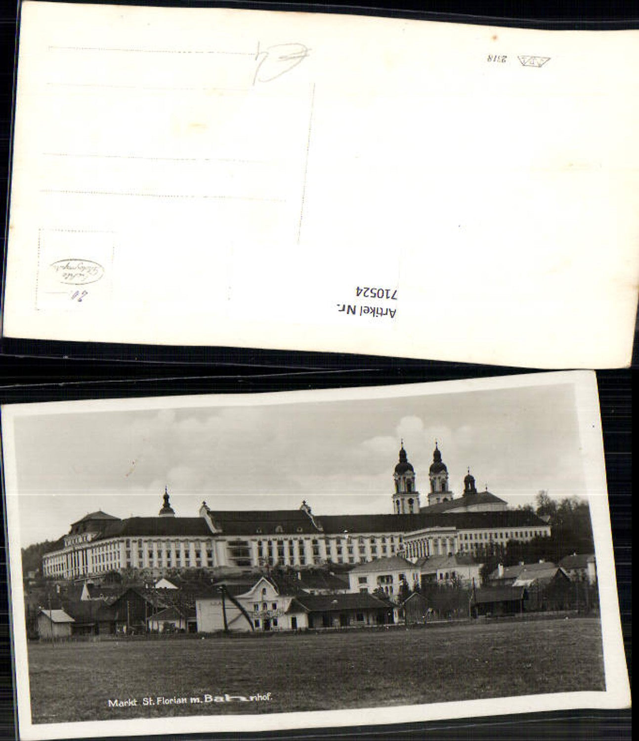 710524 Foto AK Markt St Florian Stift mit Bahnhof