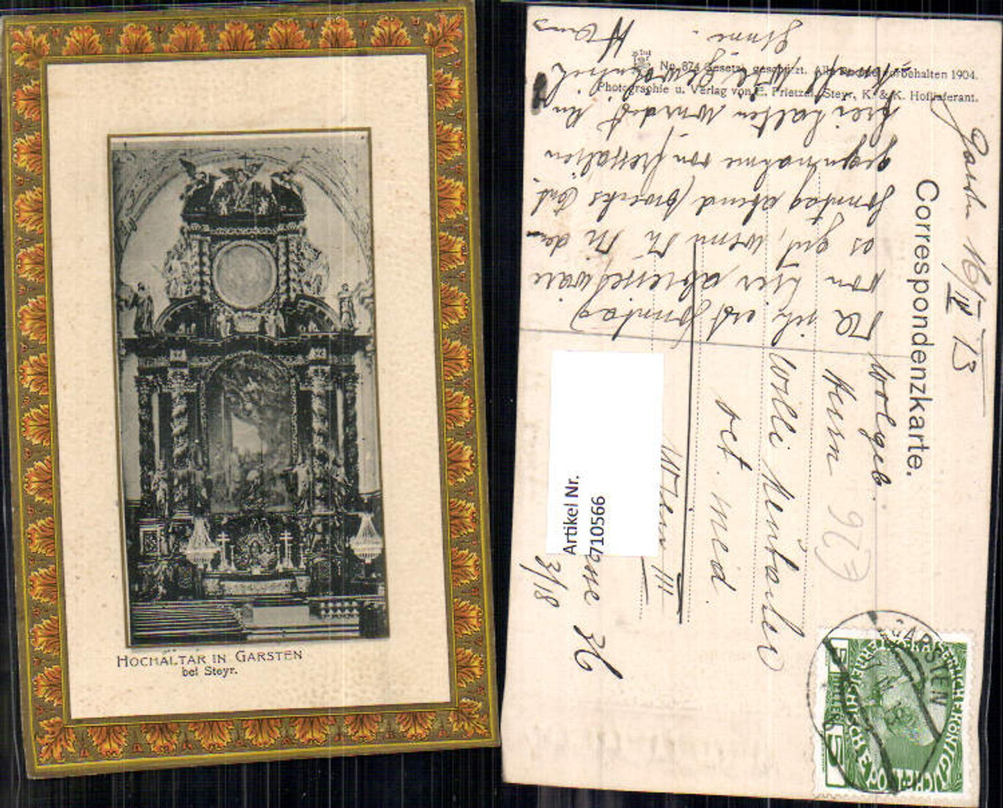 710566 Garsten b. Steyr Hochaltar Kirche Detailansicht Präge Passepartout