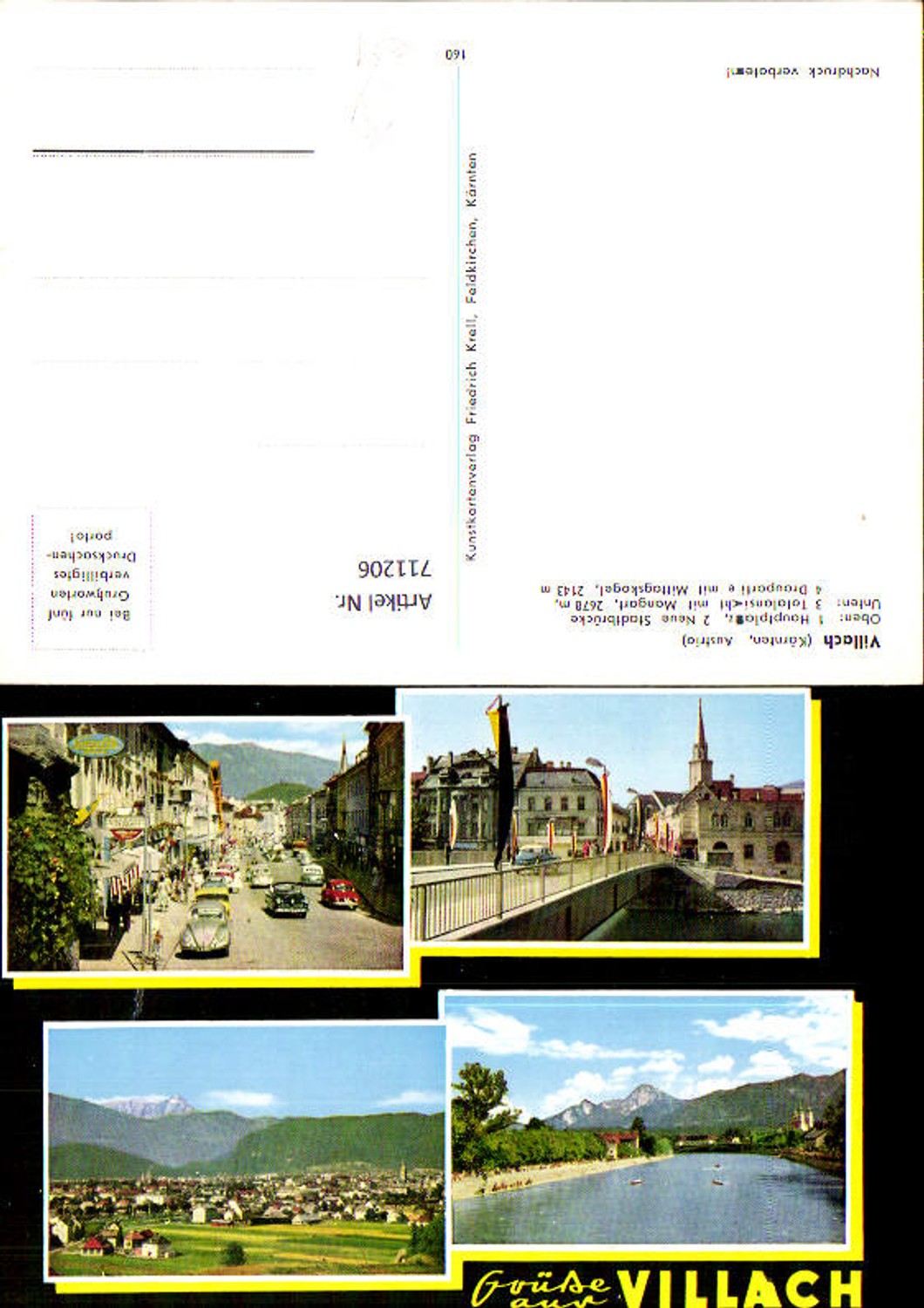 711206 Mehrbild AK Villach Hauptplatz Stadtbrücke Draupartie m. Mittagskogel VW Käfer